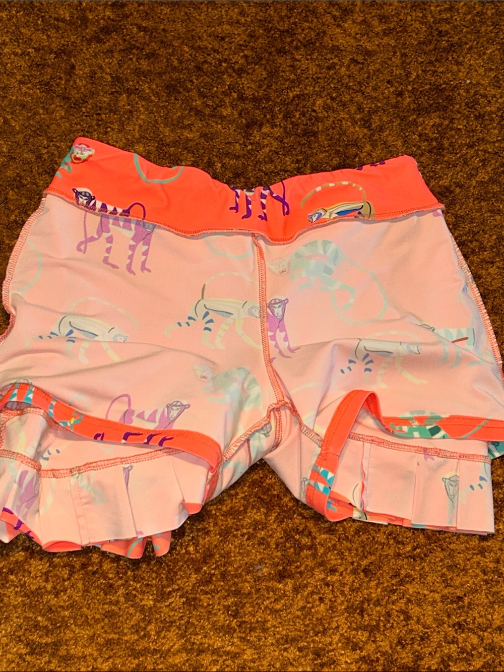 Tzu Tzu Coral Mini Skirt with Multicolor Monkey Motif - Picture 6 of 6